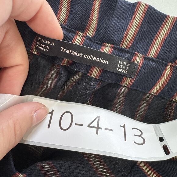 Zara Trafaluc Pants Womens Small Striped Paperbag Waist Tie Belt Casual Trousers - Picture 3 of 7